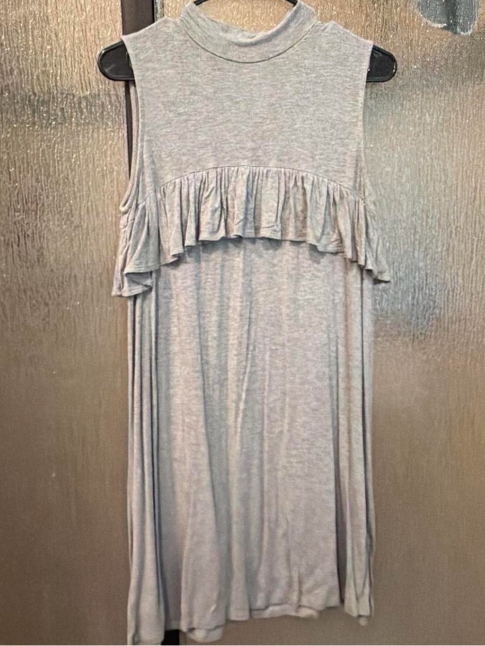 Promesa Light Gray Sleeveless Crewneck Dress with Ruffle Detail